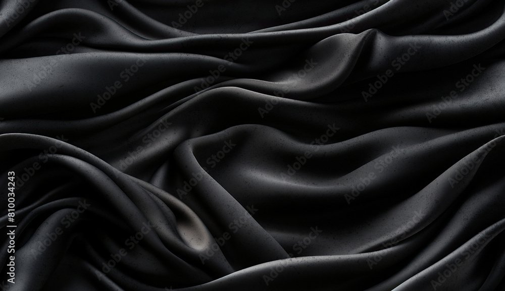 Obraz premium Fondo negro lujoso, el tejido se extiende en suaves ondas. Gasa, satén y material brillante. vista superior. pliegues de tela ligera. fondo de boda y de lujo.