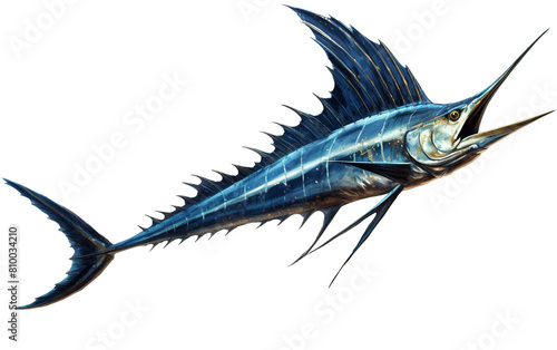 Energetic Swordfish Glide Isolated On Transparent Background PNG.