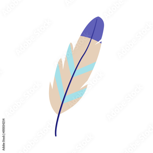 blue feather exotic bird cartoon. parrot wing, color animal, texture tropical blue feather exotic bird sign. isolated symbol vector illustration