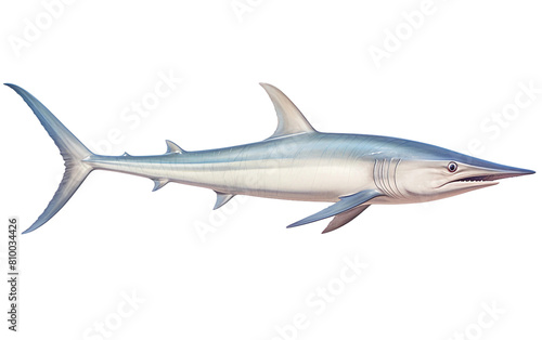 Lone Thresher Shark Stance Isolated On Transparent Background PNG.