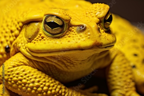 Yellow toad closeup photo. Wildlife venom amphibian poison frog species. Generate ai