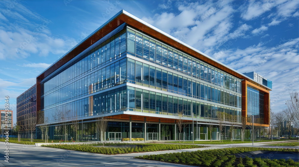 A birds eye view of a spacious building adorned with solar panels on top, surrounded by urban infrastructure and green landscape A birds eye view of a spacious building adorned with solar panels on top, surrounded by urban infrastructure and green landscape