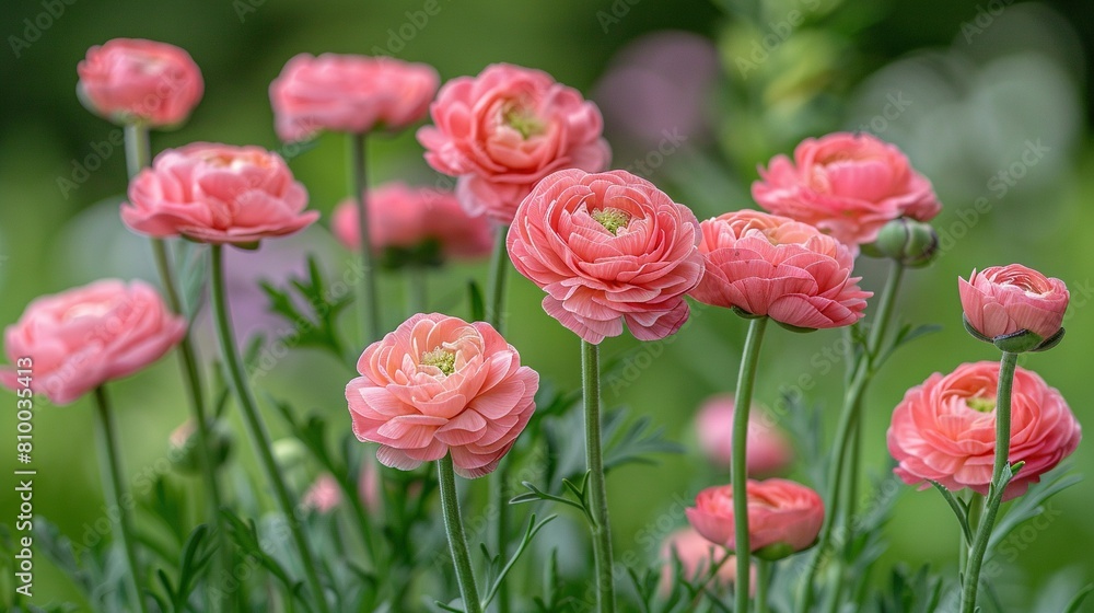 Obraz premium Pink garden with green stemmed flowers