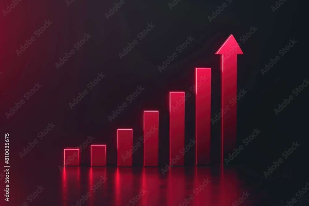 A line of red bars with an arrow pointing upward. Suitable for financial concepts A line of red bars with an arrow pointing upward. Suitable for financial concepts