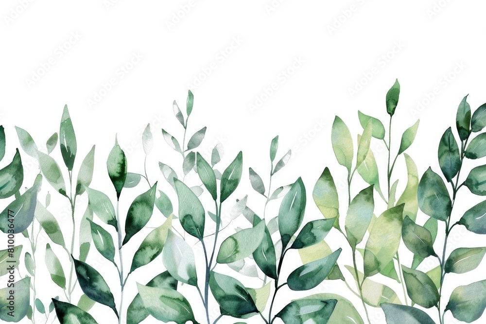 Vibrant watercolor painting of green leaves on a white background. Perfect for botanical designs and nature-themed projects Vibrant watercolor painting of green leaves on a white background. Perfect for botanical designs and nature-themed projects