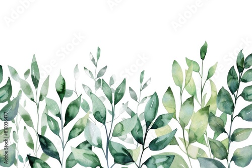 Vibrant watercolor painting of green leaves on a white background. Perfect for botanical designs and nature-themed projects