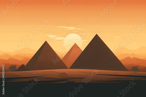 illustrated vintage style pyramids, vintage style pyramids, pyramids in the desert