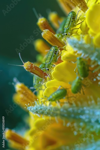 Close-up of two bugs on a vibrant flower. Suitable for nature and wildlife themes photo