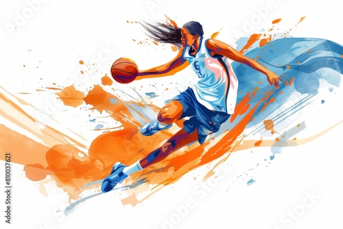 an athletic woman in action, jumping to dunk the basketball with energy and determination Generative AI photo