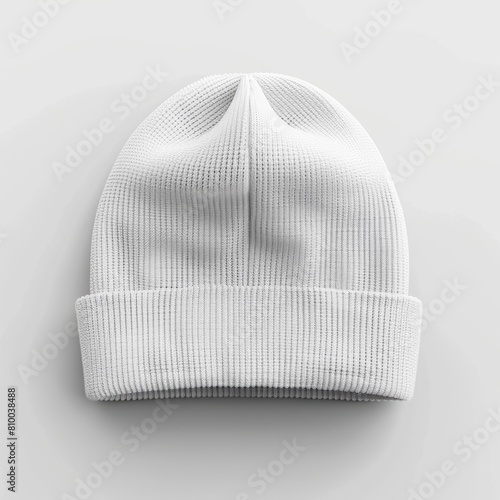 Folded Beanie Mockup - White Wool Hat with Label Isolated on Winter Clothing Fashion Cap