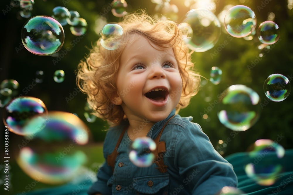 Toddler bubbles fun. Summer play. Generate Ai Toddler bubbles fun. Summer play. Generate Ai