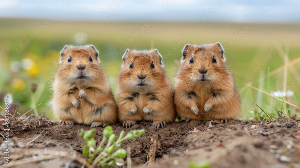 Dwarf Lemmings on Horizontal Background. Mammal Rodent from the Prairies of Sweden in Nature Dwarf Lemmings on Horizontal Background. Mammal Rodent from the Prairies of Sweden in Nature