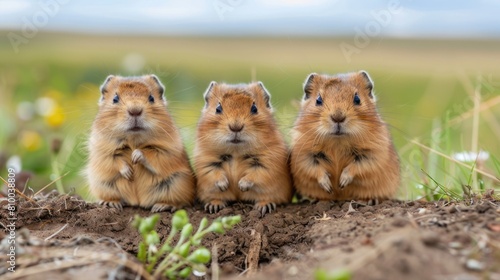 Dwarf Lemmings on Horizontal Background. Mammal Rodent from the Prairies of Sweden in Nature photo