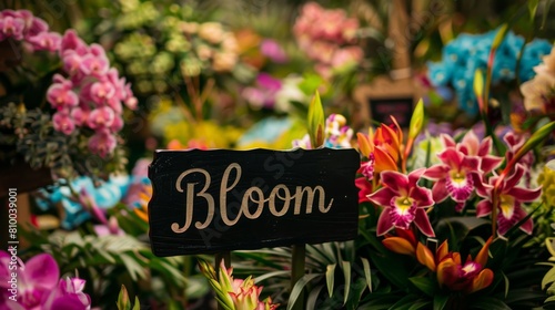 Lush Botanical Garden Signboard with Blooming Flowers AI Generated