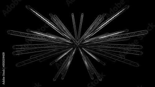 Truss structure with neon tubes, glowing in a wing shape, seamless VJ Loop in black and white color. photo