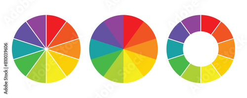 Ten part of color wheel. this color system is used by artists. warm and cool color scheme. Complementary colors. Vector graphic, isolated background.
