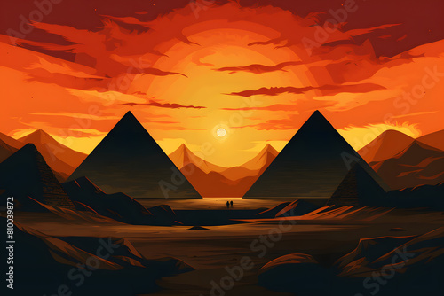 illustrated vintage style pyramids  vintage style pyramids  pyramids in the desert