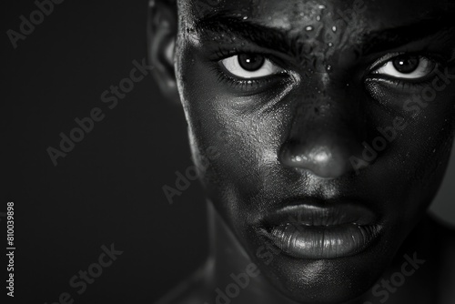 Delusional Portrait of a Photogenic Young Man with Dark Expression on His Face photo