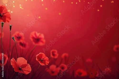 Vibrant field of red flowers with a starry night sky background. Perfect for nature and beauty concepts