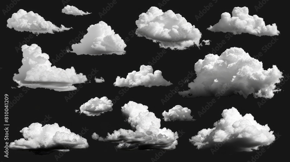 White clouds against a dark sky, suitable for various design projects White clouds against a dark sky, suitable for various design projects