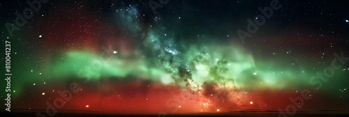 A rare atmospheric phenomenon in the mesosphere, showcasing bright airglow layers in vibrant green and red hues photo