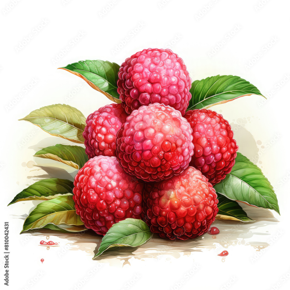 Watercolor Lychee Illustration, Generative Ai Watercolor Lychee Illustration, Generative Ai