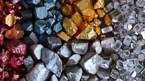 Vibrant Assortment of Metallic,Nonmetallic,and Metalloid Mineral Specimens Showcasing the Diverse Beauty of the Periodic Table photo