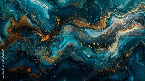 Swirling vortex of teal and gold fluid art creating a mesmerizing abstract painting