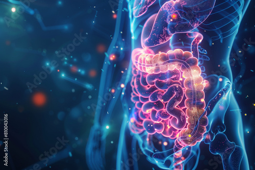 Visualization of the digestive system illustrating the impact of chronic inflammation on the bodys ability to process food and absorb nutrients  photo
