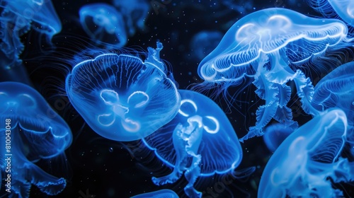 Group of jellyfish swimming in the ocean. Suitable for marine life concepts