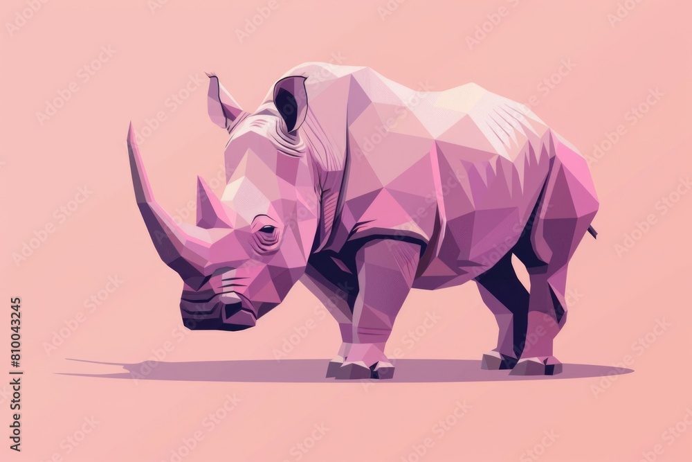 Fototapeta premium A powerful rhino standing on a vibrant pink ground, suitable for wildlife and nature concepts