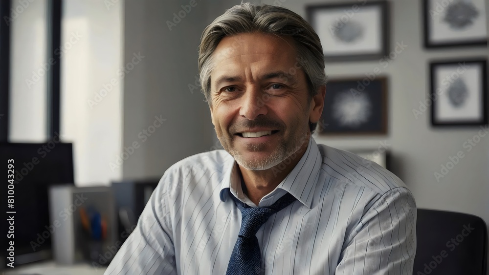 Senior Businessman Smiling in Office: Mature, Handsome, Bald Man with a Positive Expression, Wearing a Shirt & Suit, Personifying Success, and Experience Senior Businessman Smiling in Office: Mature, Handsome, Bald Man with a Positive Expression, Wearing a Shirt & Suit, Personifying Success, and Experience
