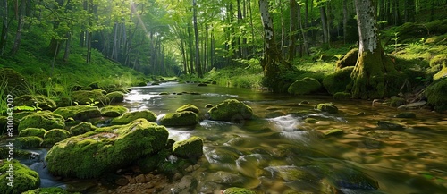 view landscape river forest stones
