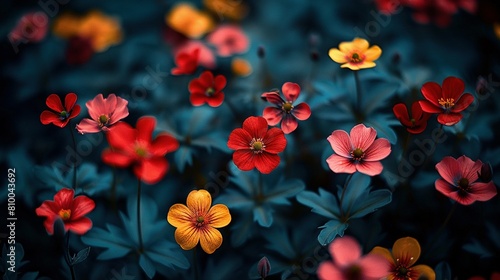 Wallpaper Mural   A cluster of red and yellow blossoms surrounds a group of blue and yellow blooms amidst a vast meadow Torontodigital.ca