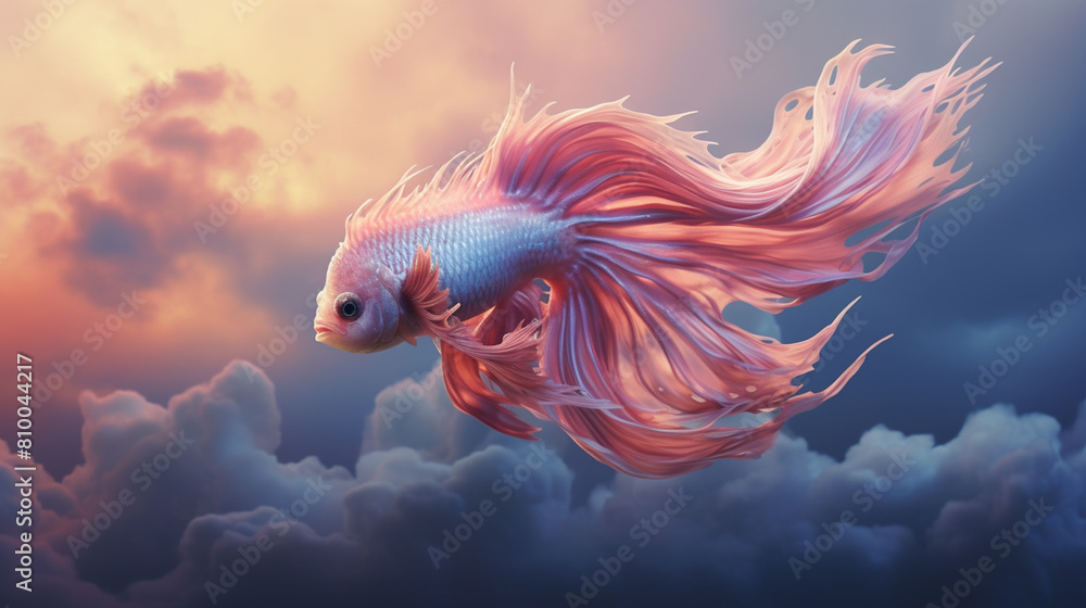 A Siamese fish gracefully swims among softhued background A Siamese fish gracefully swims among softhued background