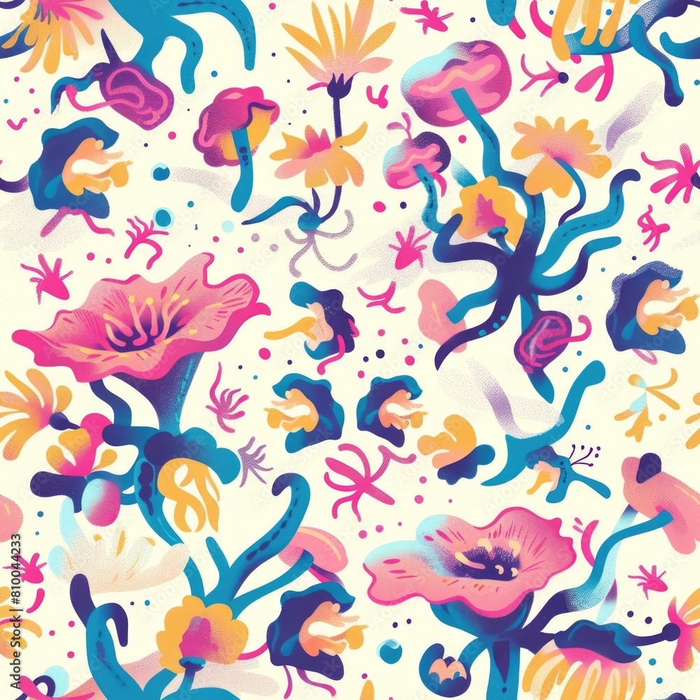 Colorful flowers and plants arranged in a pattern on a white background. Suitable for various design projects Colorful flowers and plants arranged in a pattern on a white background. Suitable for various design projects