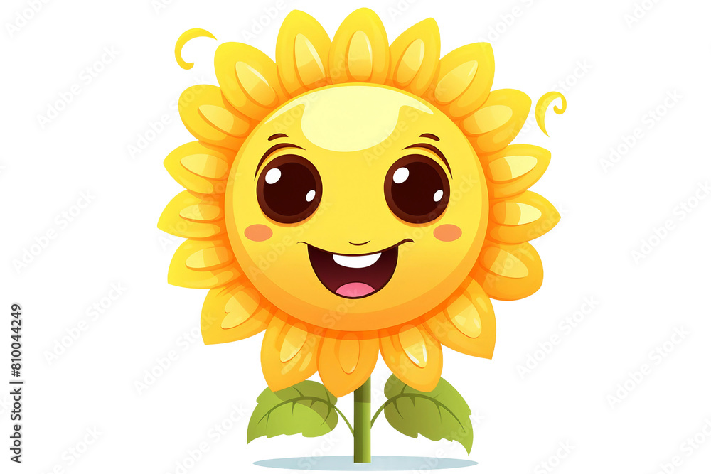 Animated Cheerful Sunflower with Smiling Face Isolated On Transparent Background PNG.