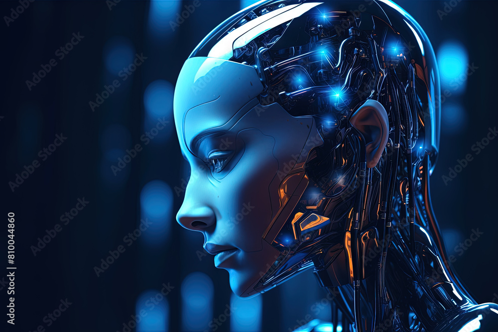 Cyborg or digitally improved human. Artificial intelligence and technology concept with advanced woman. Cyborg or digitally improved human. Artificial intelligence and technology concept with advanced woman.