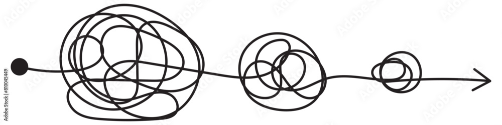 Complex and easy simple way from start to end, path from point A to B with black thread. Chaos mind brain, problem solving and business solution searching challenge concept. Hand drawn vector doodle
Complex and easy simple way from start to end, path from point A to B with black thread. Chaos mind brain, problem solving and business solution searching challenge concept. Hand drawn vector doodle