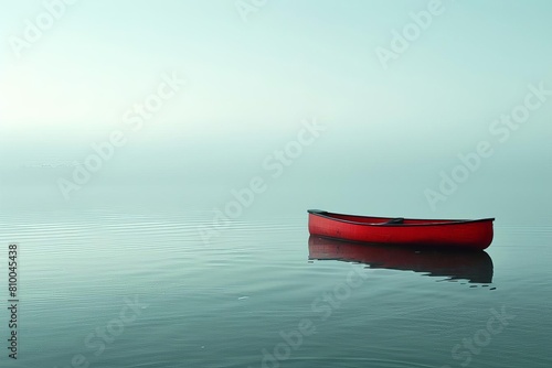 Tranquil water surface with a single canoe in minimal style focusing on space and simplicity