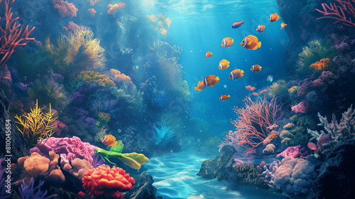 Vibrant Underwater Coral Reef with Colorful Fish  Ocean Biodiversity Scene