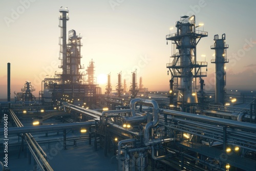 A complex oil refinery with pipes and valves. Suitable for industrial concepts