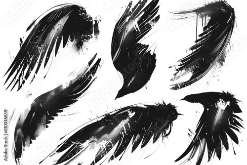 A set of four black and white birds. Suitable for nature-themed designs