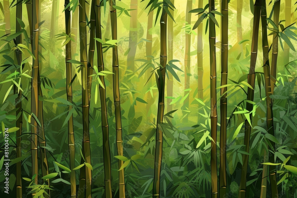Naklejka premium A lush bamboo forest, with tall stalks rustling in the breeze