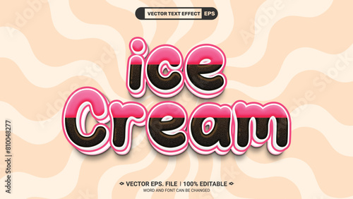 Chocolate flavor colourful ice cream editable 3d vector text style effect