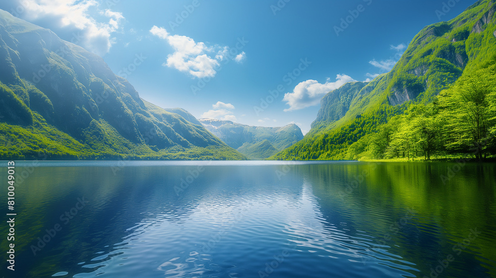 Serene Mountain Lake Reflection, Pristine Wilderness Landscape Serene Mountain Lake Reflection, Pristine Wilderness Landscape