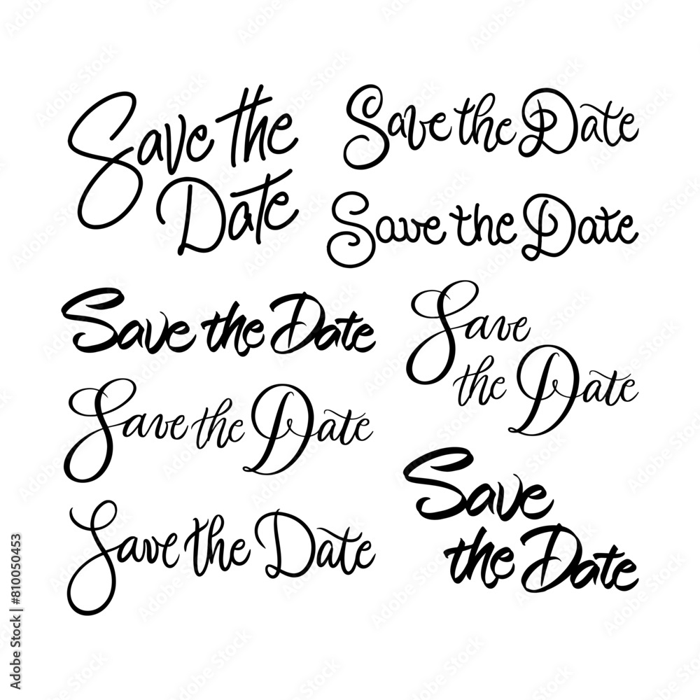 Lettering Save the Date Set. Curly Copperplate font vector. Calligraphy script. Vintage Handwritten classic elegant typeface. Wedding day. Love couple. Brushpen and monoline. Lettering Save the Date Set. Curly Copperplate font vector. Calligraphy script. Vintage Handwritten classic elegant typeface. Wedding day. Love couple. Brushpen and monoline.