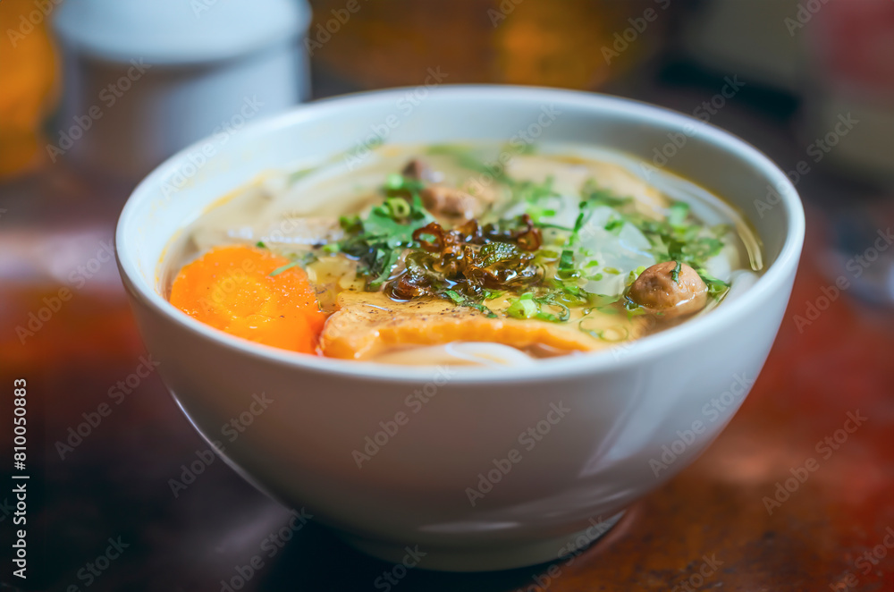 Asian soup with noodles, tofu and mushrooms Asian soup with noodles, tofu and mushrooms