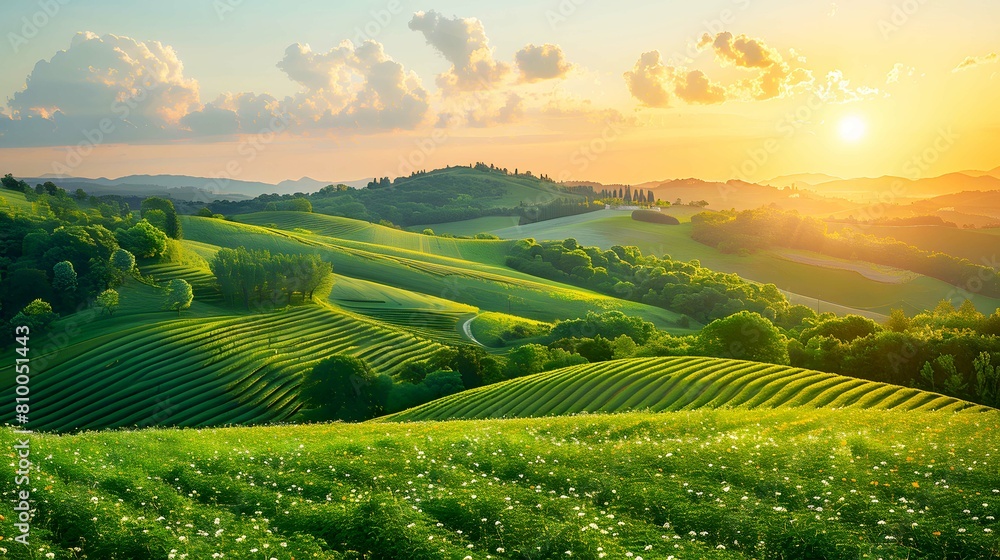 Quiet landscape of low hills Filled with intelligent irrigation systems Promote the concept of water-efficient farming. Quiet landscape of low hills Filled with intelligent irrigation systems Promote the concept of water-efficient farming.