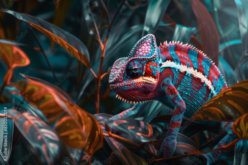 Obraz premium Chameleon animal in a thicket of plants